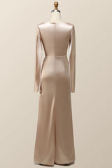 Champagne Long Sleeves Keyhole Bridesmaid Dress