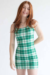 Green Plaid Mini Dress