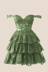 Navy Lace Appliques Ruffle A-line Dress