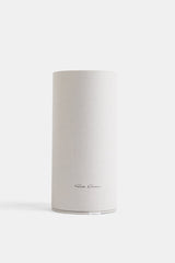 Rick Owens étui cylindrique écru texturé vue de face bougie L'apparition 200g signature manuscrite