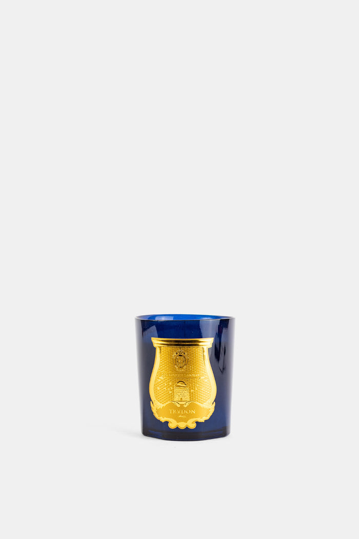 Trudon bougie classique Madurai 270g verre bleu nuit médaillon doré collection FW26
