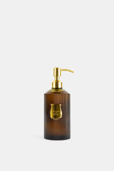 Trudon savon liquide Médie flacon verre cannelé ambré brun pompe dorée laiton FW26