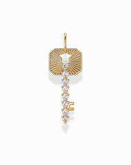The Noah Key Charm by Mod + Jo is a gold plated, key-shaped pendant embellished with sparkling white gemstones. Featuring a rectangular top with a star-shaped cutout and an intricate, decorative design on a white background, this elegant charm is symbolic jewelry perfect for any occasion.