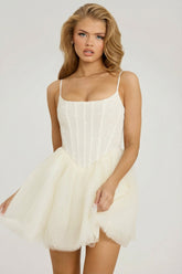 Embellished Corset Tulle Skirt Mini Dress in White