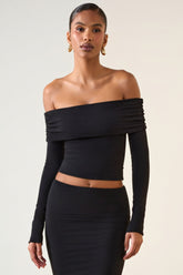 Modal Off-Shoulder Long-Sleeve Top in Black