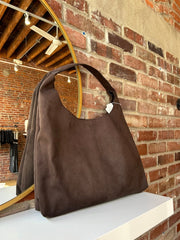 Pacey Chocolate Suede Shoulder Bag