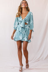 Stavroulla Tie-Front Three Quarter Sleeve Dress Sage