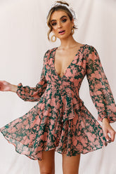 Wisteria Lane Long Sleeve Tea Dress Forest Green