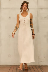 Serene Line Knit Midi Dress - Beige