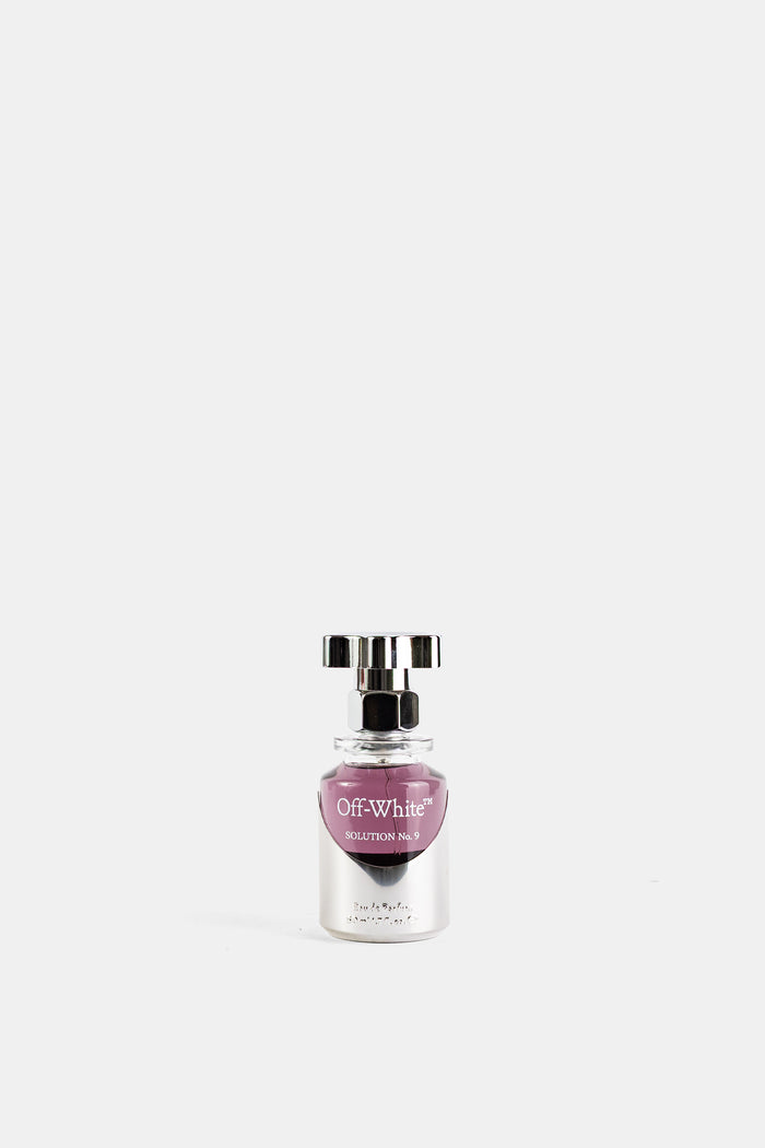 Off-White Solution No.9 Eau de Parfum 50ml flacon transparent liquide rose violet spray chromé argenté