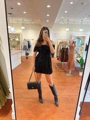 Soren Black Sequin Off Shoulder Mini Dress