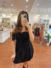 Soren Black Sequin Off Shoulder Mini Dress