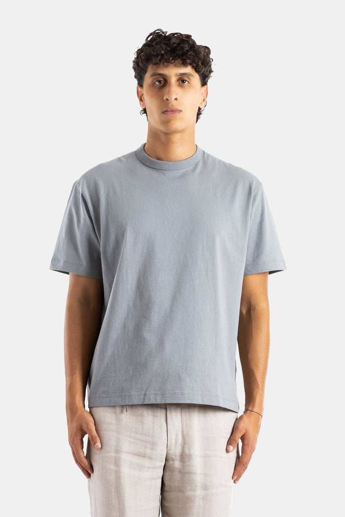 Handvaerk t-shirt oversize col rond coton Pima gris bleu ardoise silhouette boxy épaulé SS26 homme