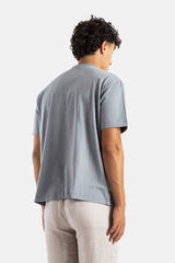 Handvaerk t-shirt oversize dos coton Pima gris bleu coutures épaules visibles finition ourlet droit homme SS26