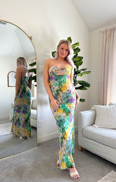 Velzey Multicolor Strapless Cutout Maxi Dress