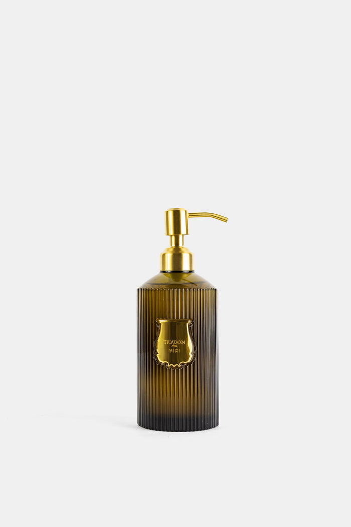 Trudon savon liquide Vixi flacon verre strié vert fumé Yakusugi pompe dorée luxe FW26