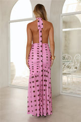 Fiorisse Polka Dot Halter Maxi Dress Pink