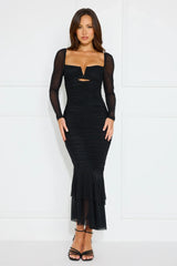 Dreamy Collection Mesh Long Sleeve Maxi Dress Black