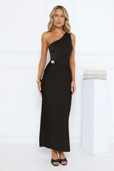 Evening Enchantress One Shoulder Maxi Dress Black