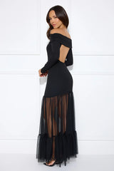 Captivating Gaze Off Shoulder Maxi Dress Black