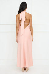 Delicate Dazzle Halter Satin Maxi Dress Peach