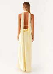 Alicia Satin Halter Maxi Dress - Yellow