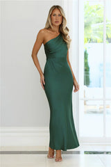 Electric Eve Nights Satin One Shoulder Maxi Dress Teal