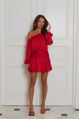 Cheeky Vibe Off Shoulder Mini Dress Red