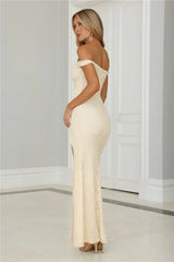 Cherished Off Shoulder Lace Maxi Dress Lemon