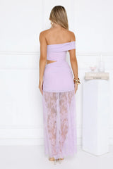 Ember Nights One Shoulder Lace Maxi Dress Lilac