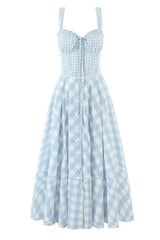 Light Blue Check Pattern A-line Dress