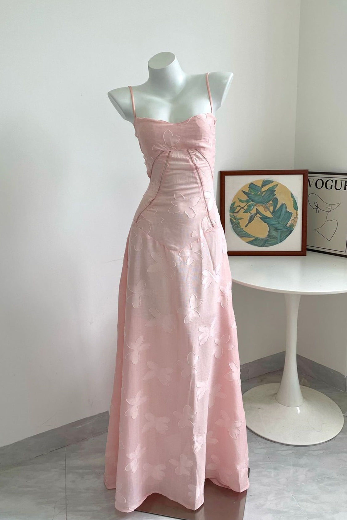 Dreamy Pink Straps Long Dress