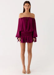 Eira Balloon Sleeve Mini Dress - Plum