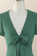 Knot Front Green Chiffon Long Bridesmaid Dress