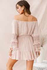 Mona Off-Shoulder Embellished Sleeve Dress Mocha