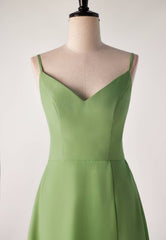 Matcha Green Straps Tea Length Bridesmaid Dress
