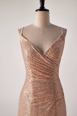 Champagne Sequin Pleated Mermaid Long Party Dress