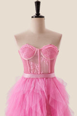 Hot Pink Bustier Ruffles Long Party Dress
