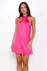 Exclusive Parties Halter Satin Mini Dress Pink