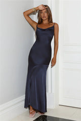 Brilliant Belle Satin Maxi Dress Navy