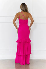 Blooming In Summer One Shoulder Maxi Dress Pink