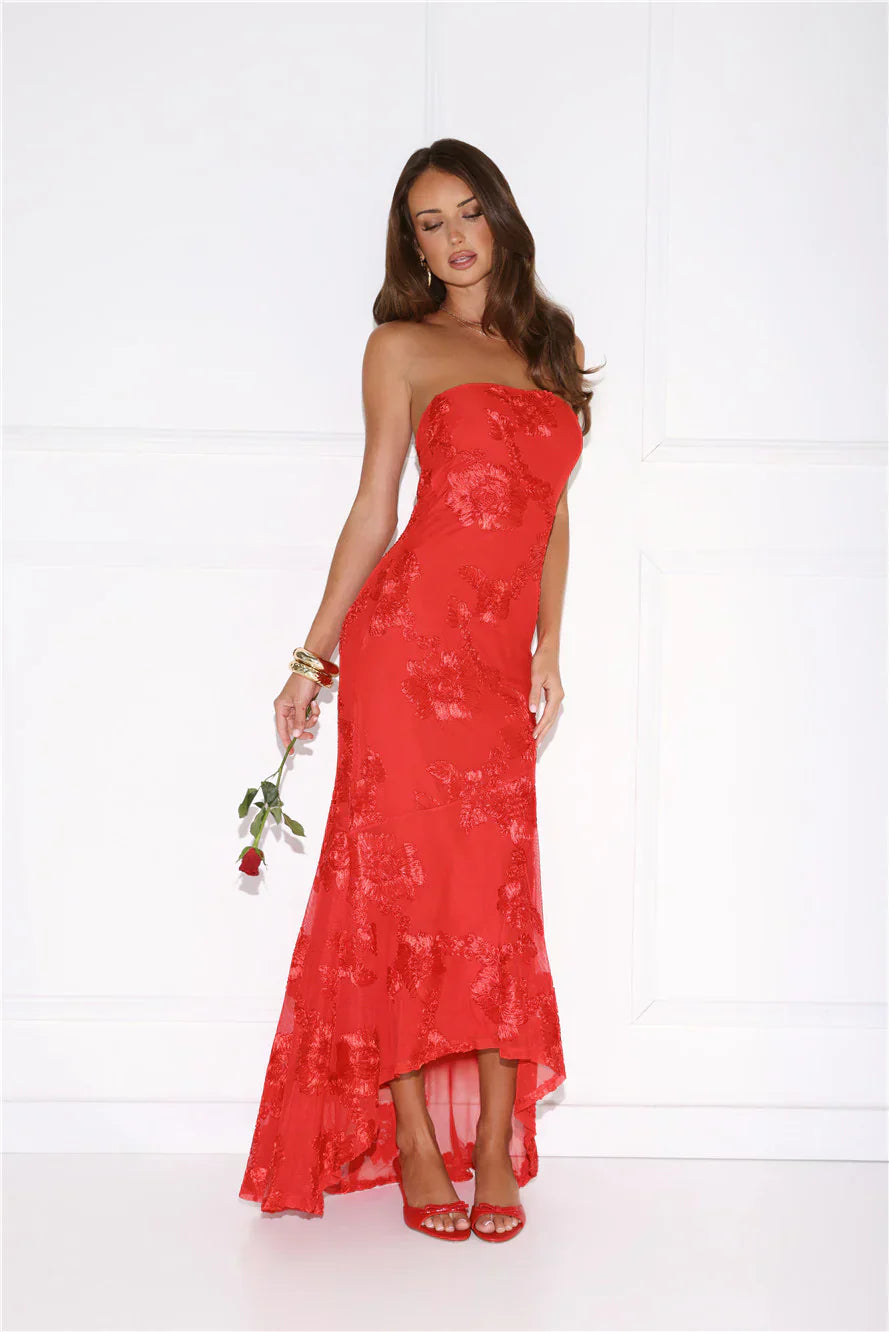 Babe Energy Strapless Maxi Dress Red