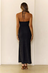 Autumn Muse Halter Maxi Dress Black