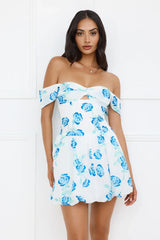 Easy Living Off Shoulder Bubble Mini Dress Blue