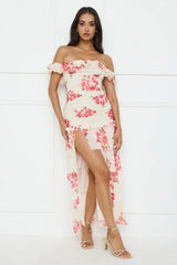 Floralicious Off Shoulder Maxi Dress Cream