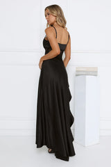 Dusky Dazzle Lace Satin Maxi Dress Black