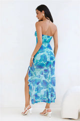 Firefly Lantern Strapless Mesh Maxi Dress Green