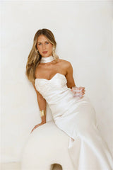 Be Noticed Strapless Satin Maxi Dress Champagne