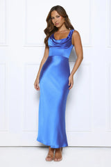 Crystal Luxe Satin Maxi Dress Blue