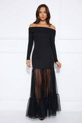 Captivating Gaze Off Shoulder Maxi Dress Black